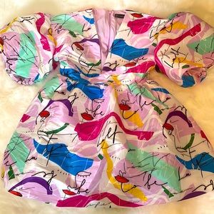 NY & Co Face Print Bubble Dress SZ L Multi NWT